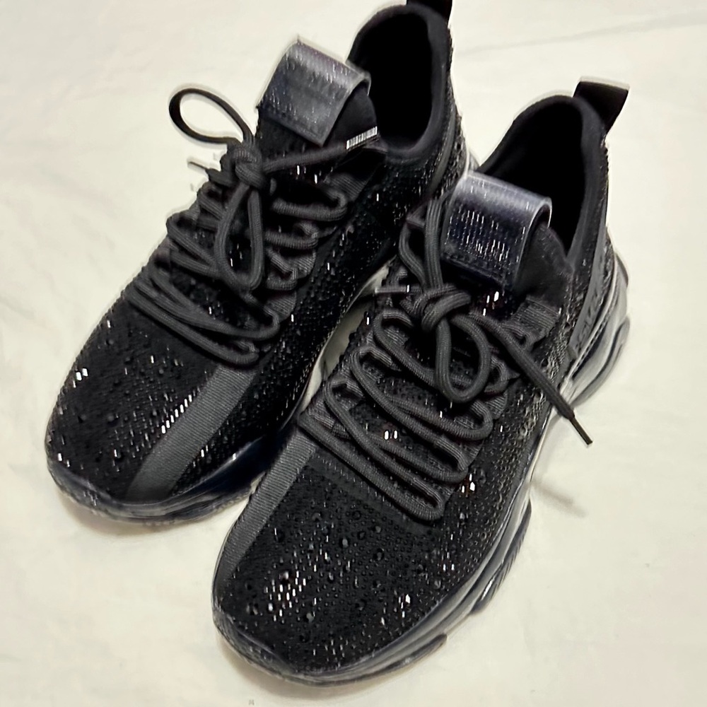 Steve madden black maxima tennis shoes, crystal rhinestone fashion sneakers